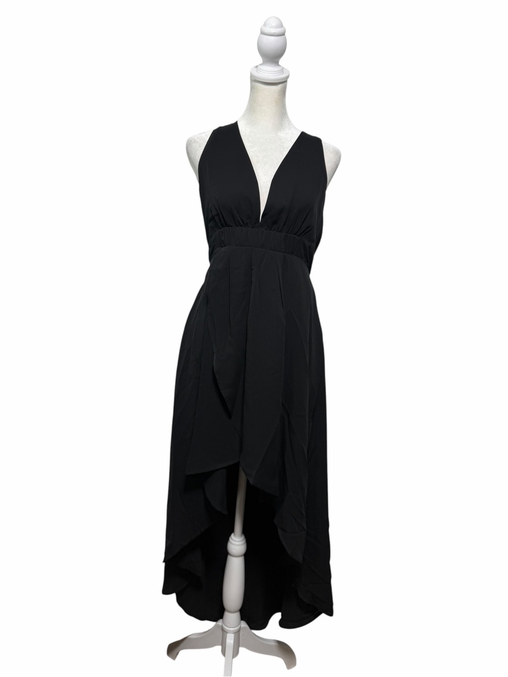 NWT Halara Black Deep V Neck High Low Sleeveless Dress Size Small